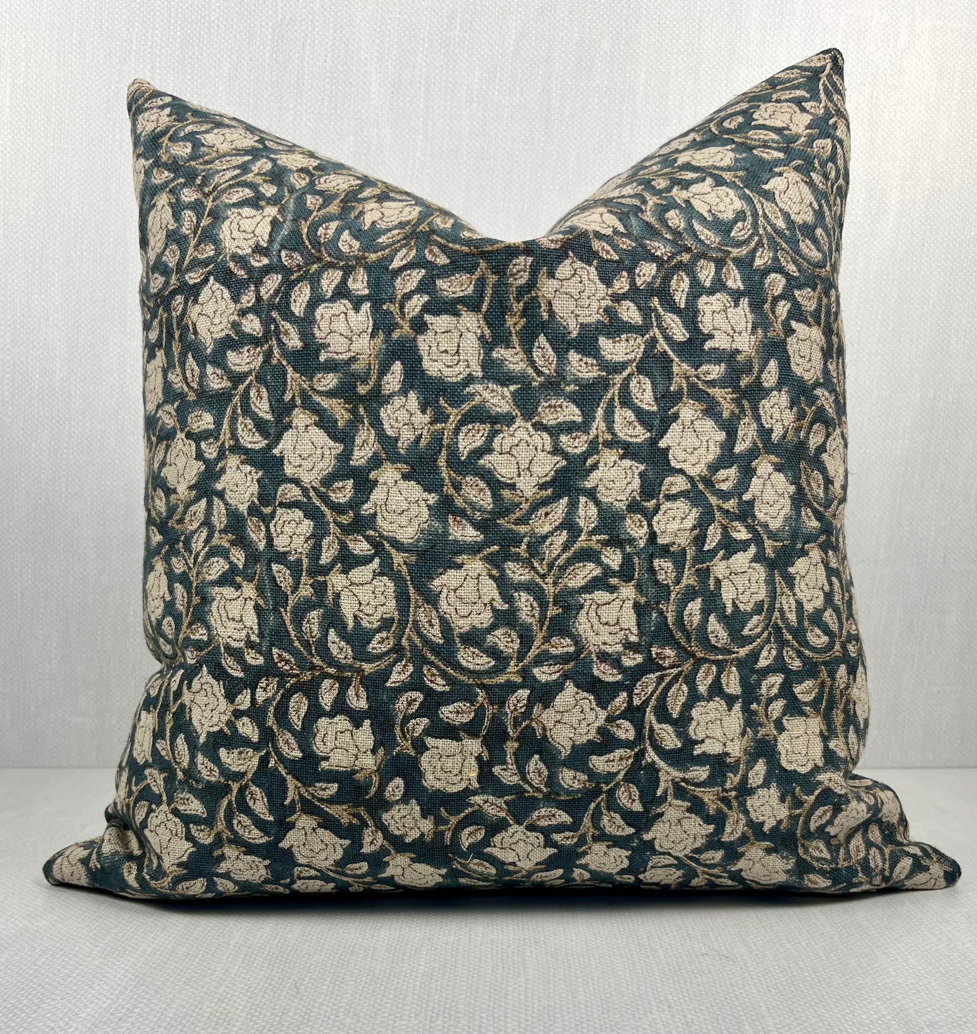Hazel Teal Floral Print Linen Pillow Cover – view 5