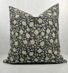 Hazel Teal Floral Print Linen Pillow Cover – view 5