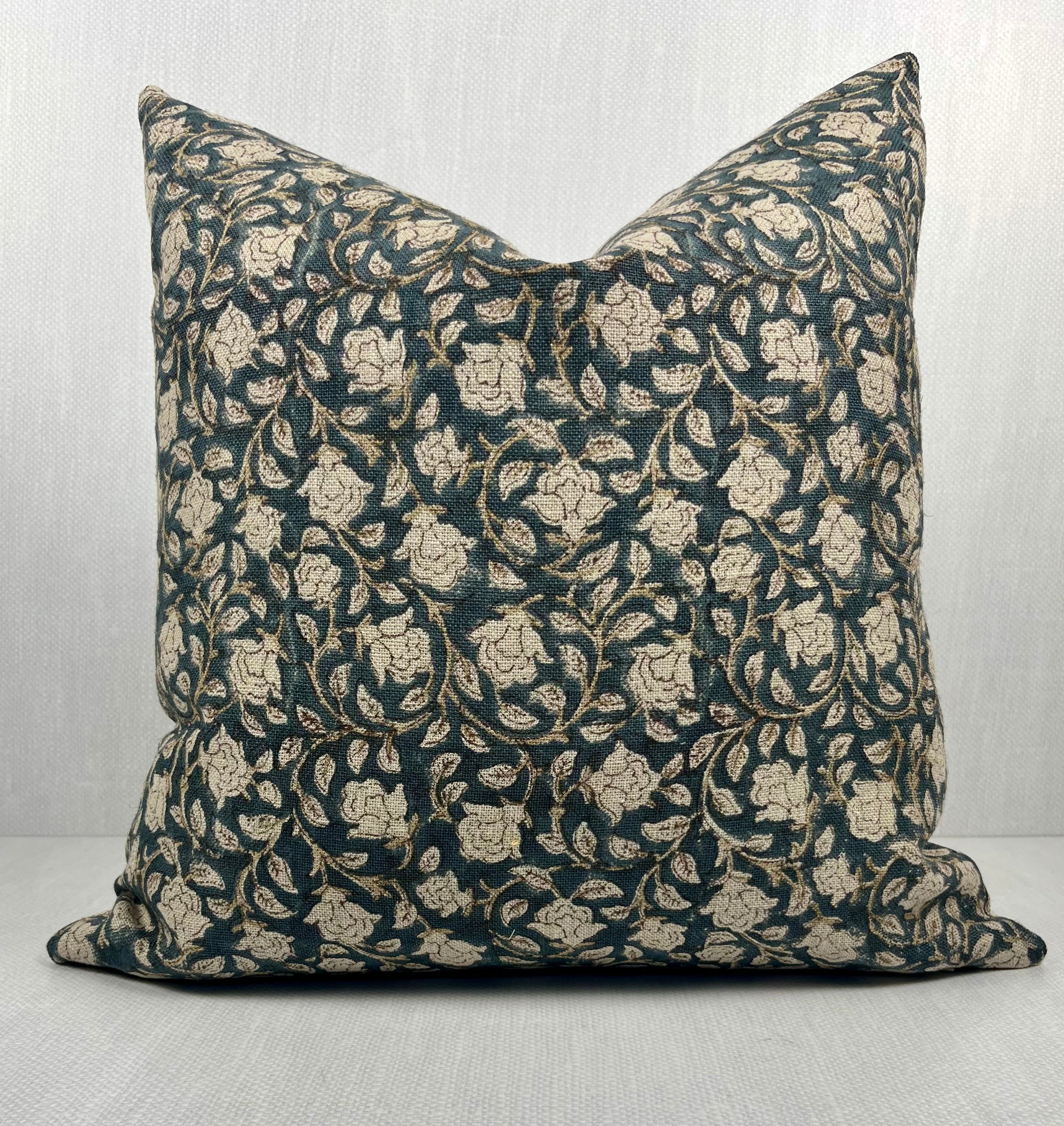 Hazel Teal Floral Print Linen Pillow Cover – view 5