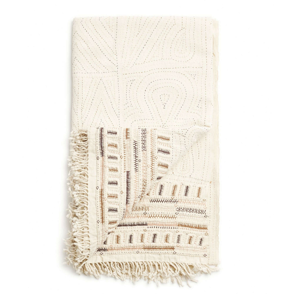 Unah brown hand embroidered organic cotton artisan throw – One Affirmation