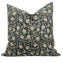 Hazel Teal Floral Print Linen Pillow Cover