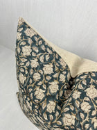 Hazel Teal Floral Print Linen Pillow Cover – view 2
