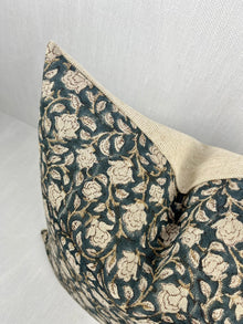 Hazel Teal Floral Print Linen Pillow Cover – view 2