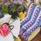 Palm ikat blanket in blue and pink, handwoven in Guatemala