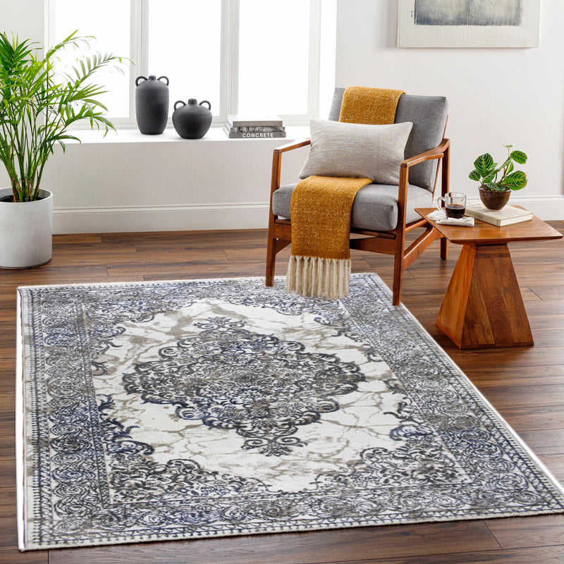 ROY's Home One Level Area Rugs, Classic Pattern - Shiny Ivory,Grey,Beige Yarn