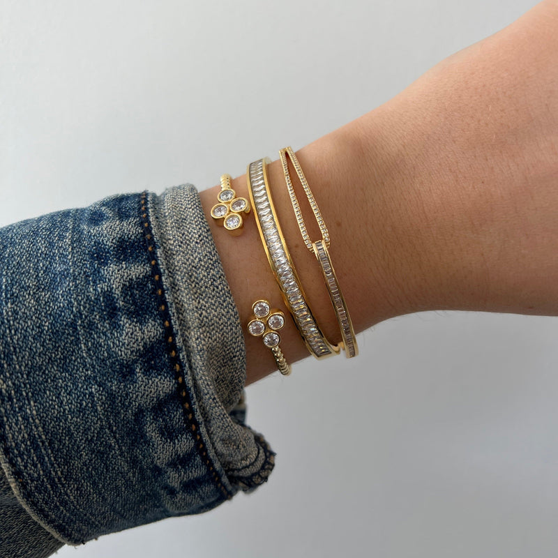 Close-up of gold plated Nicola CZ Bracelet on wrist