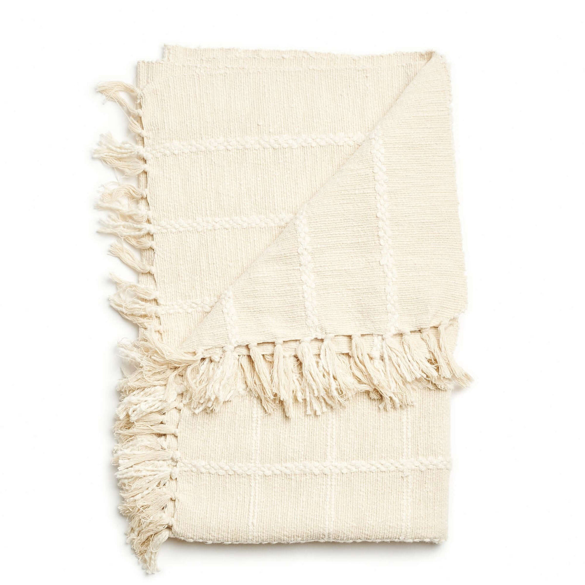 Sea Shell white textured checks handloom cotton throw – One Affirmation