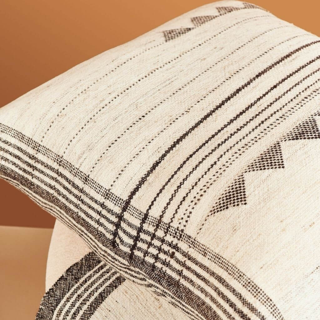 Kora white and black handloom large square pillow cover, 24x24 – One Affirmation