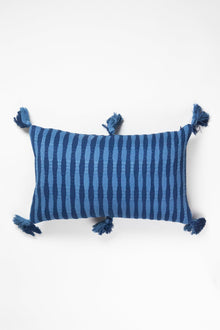 Back of the 12x20 Antigua lumbar pillow in natural indigo