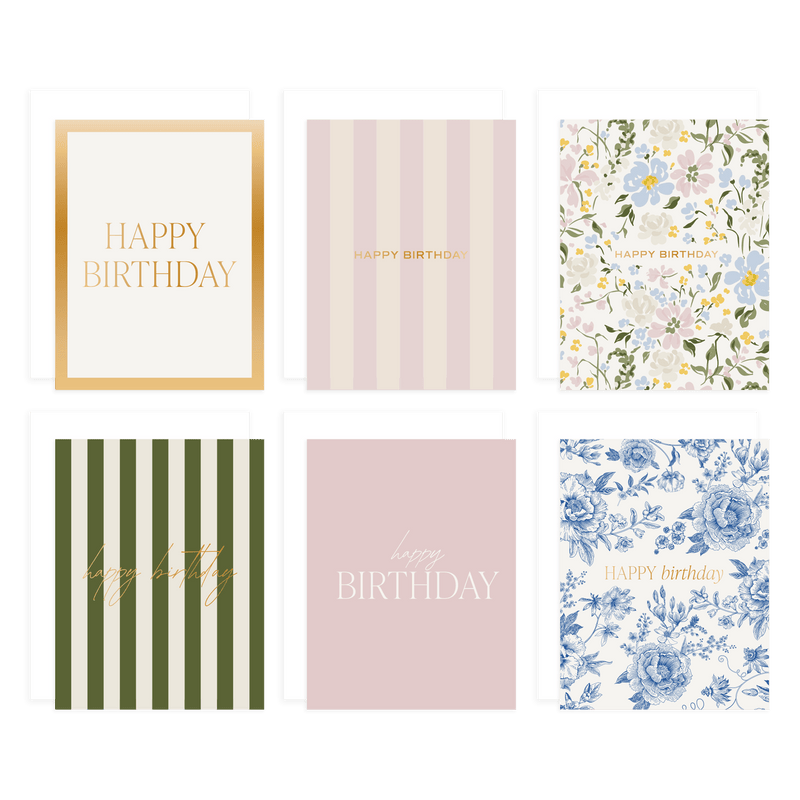 Boxed birthday card set with assorted designs