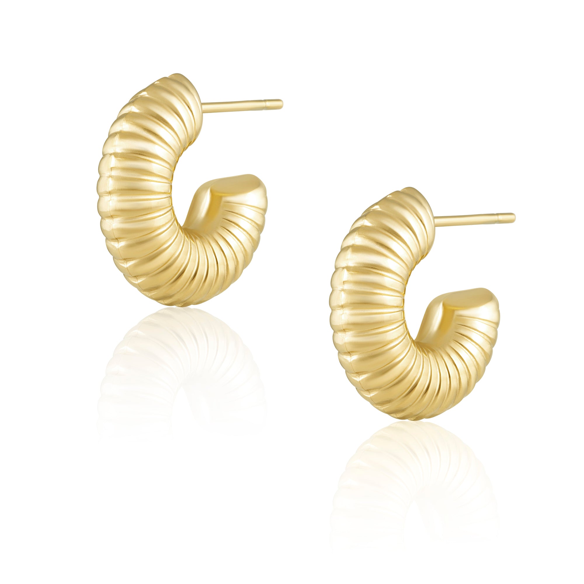 Baby Robyn Hoop earrings with ribbed gold design