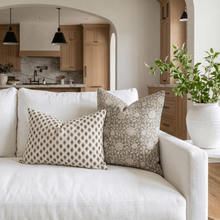Leila block print pillows in a modern organic living room