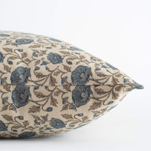 Mabel blue floral cotton pillow cover close-up
