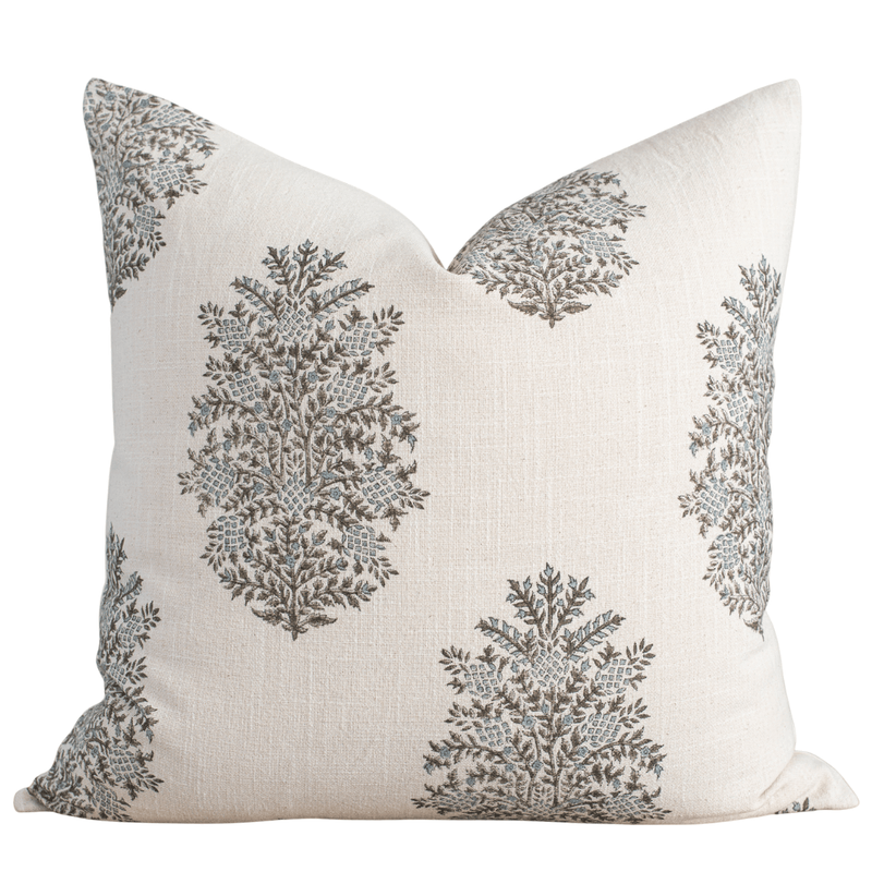Vanya Floral Block Printed Pillow Cover | Blue, Green