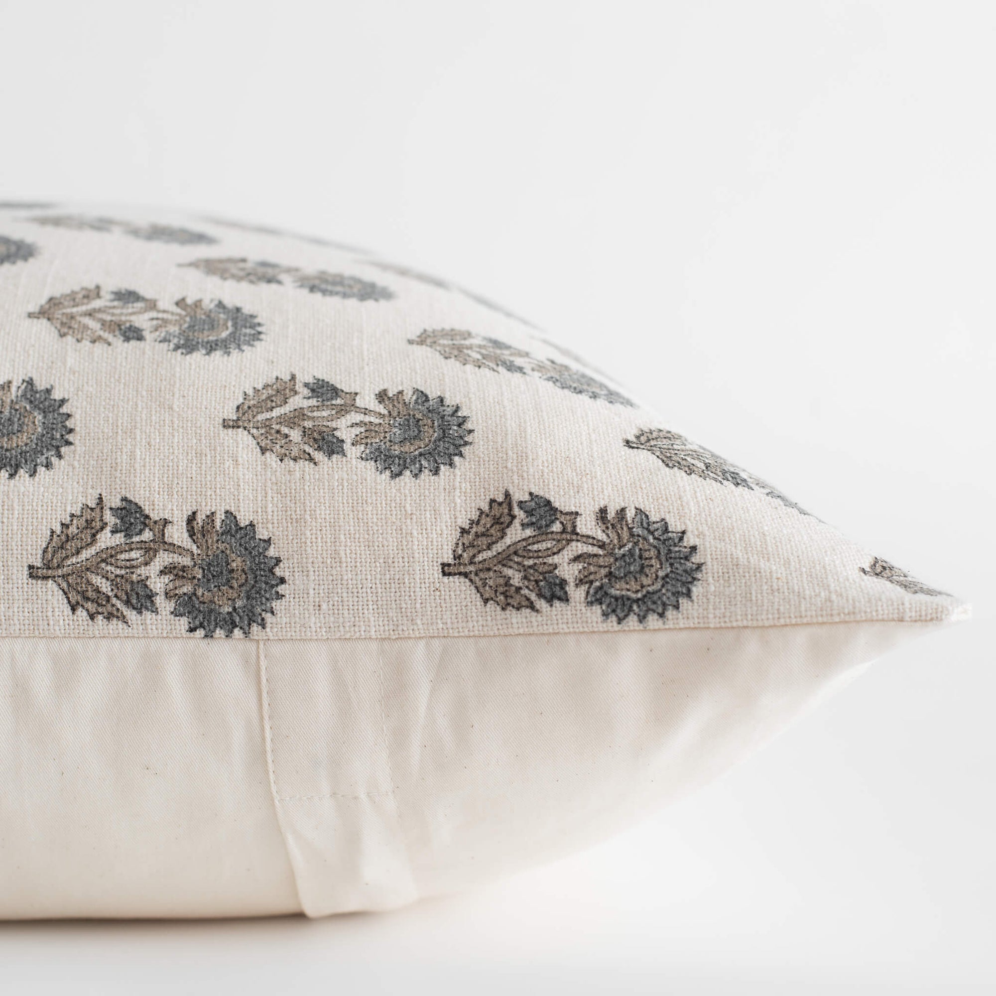 Lark Floral Block Printed Pillow Cover | Blue