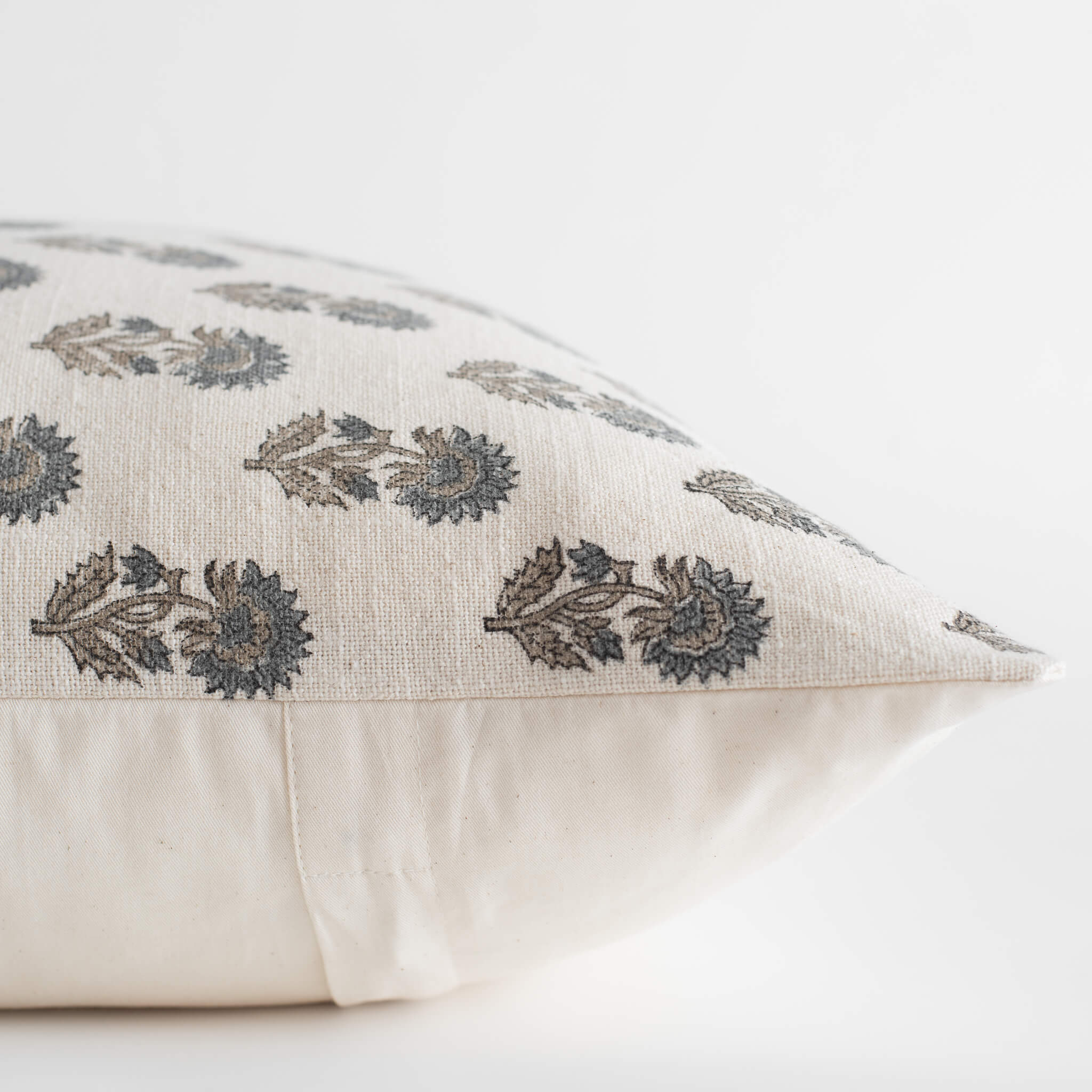Lark Floral Block Printed Pillow Cover | Blue