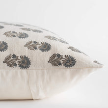 Lark Floral Block Printed Pillow Cover | Blue