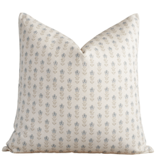 Stella blue floral pillow cover with petite blossoms on cream