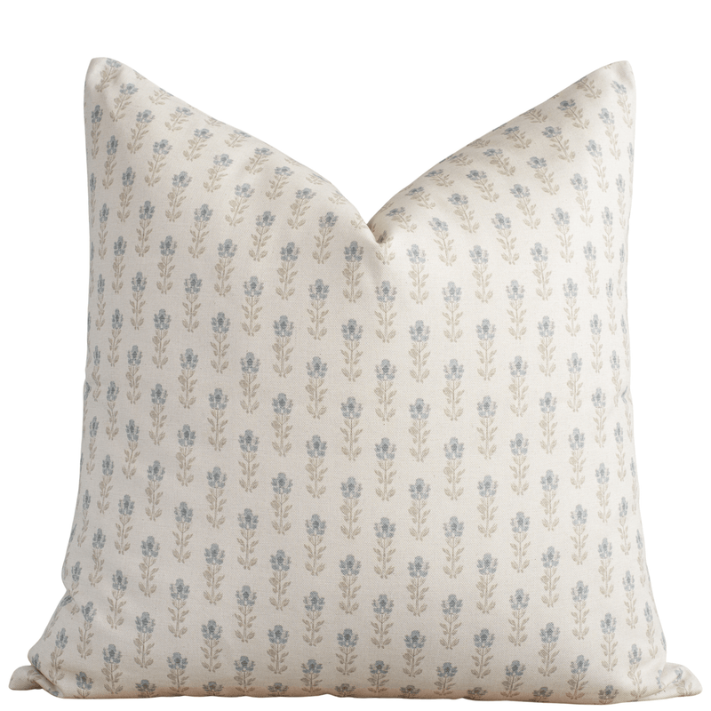 Stella blue floral pillow cover with petite blossoms on cream