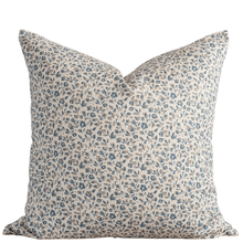 Adeline blue floral pillow cover with small-scale taupe florals on cream