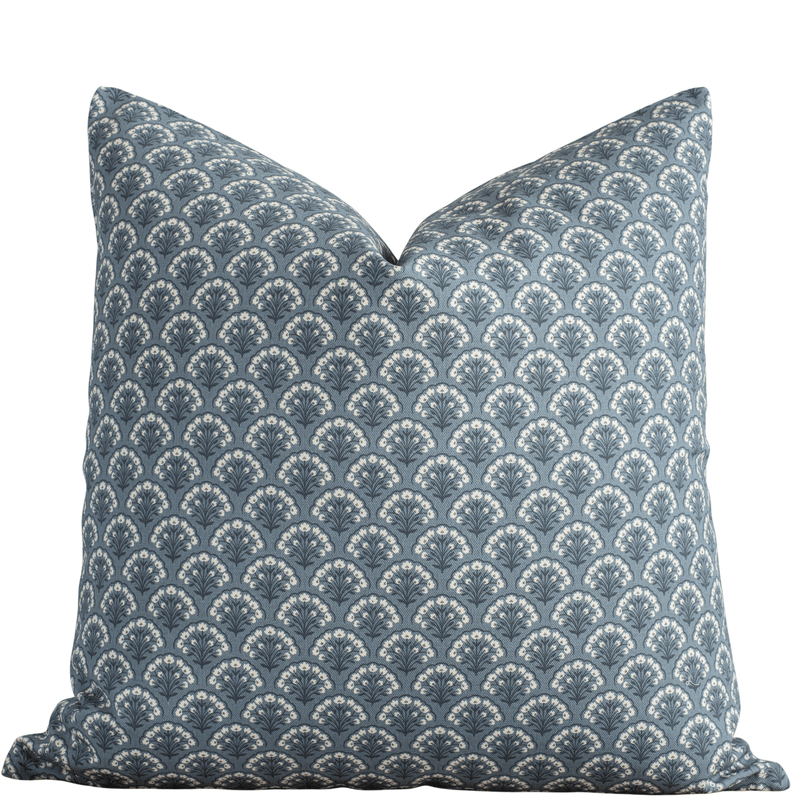 Noelle indigo floral pillow cover with ivory blooms