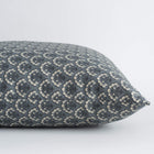 Noelle indigo scalloped floral pillow cover close-up