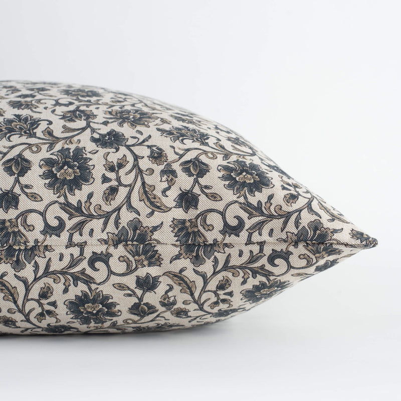 Celine blue vine floral pillow cover close-up