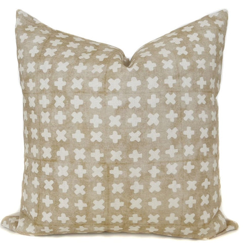 Bogo X Beige and Cream Throw Pillow Cover with a beige background and cream colored Xs on front. 