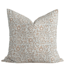 Milena Floral Block Printed Pillow Cover | Blue, Green, Light Brown