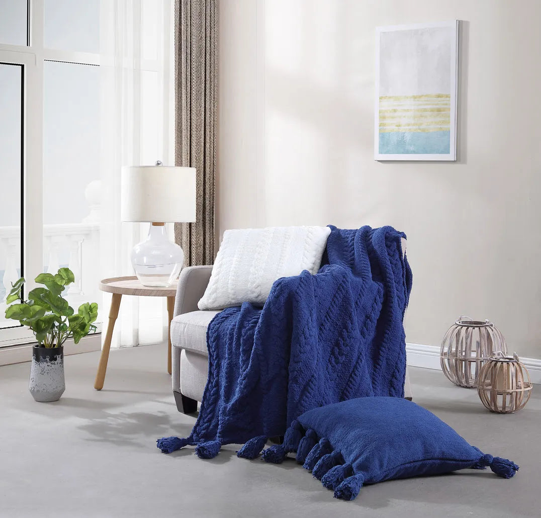 Soft textured braided pillow in neutral snug fabric