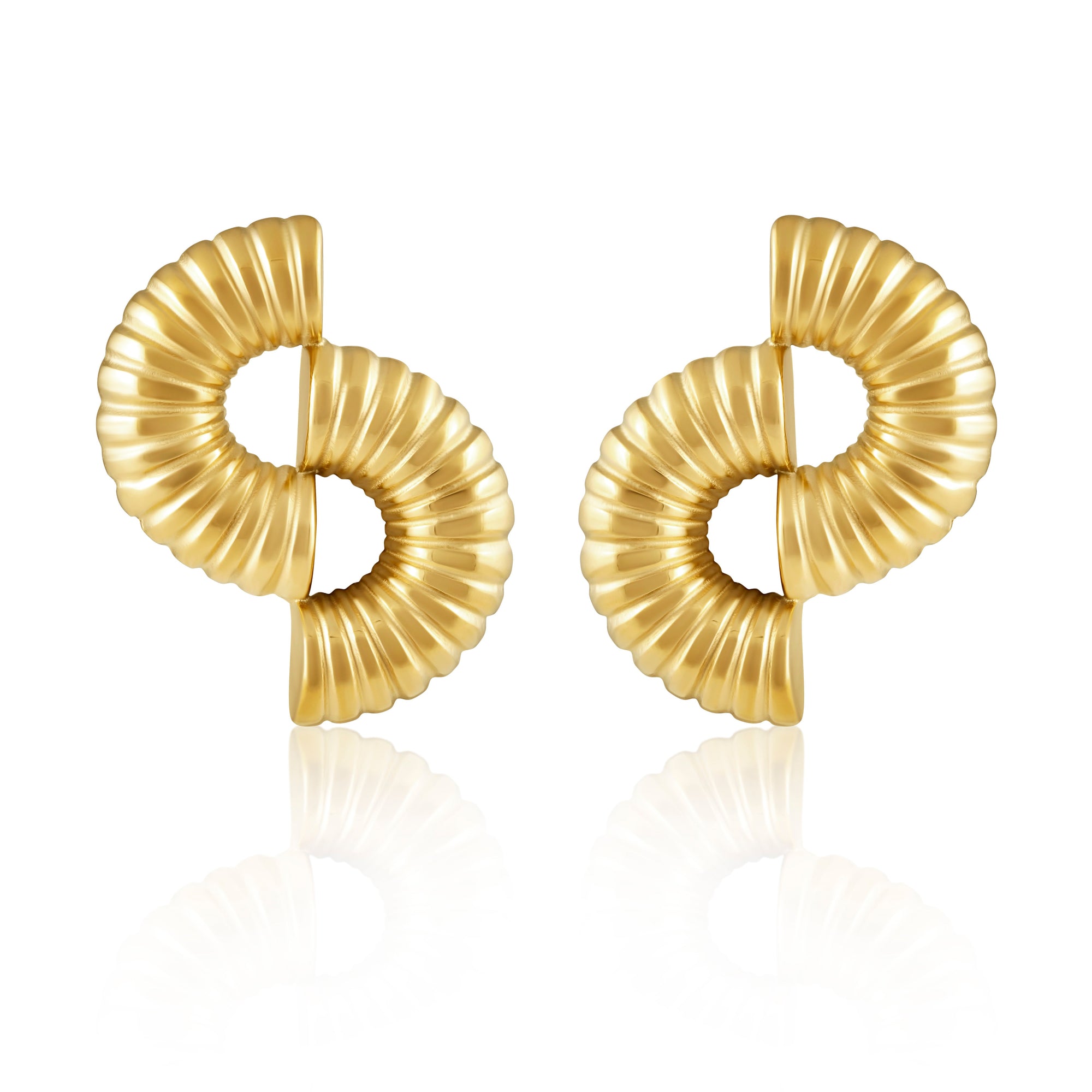 Brooklyn Statement Earrings with stacked half circle design in gold finish