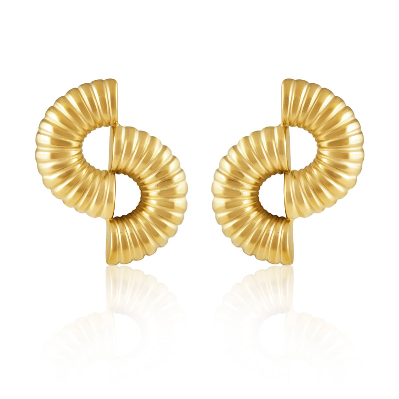 Brooklyn Statement Earrings with stacked half circle design in gold finish
