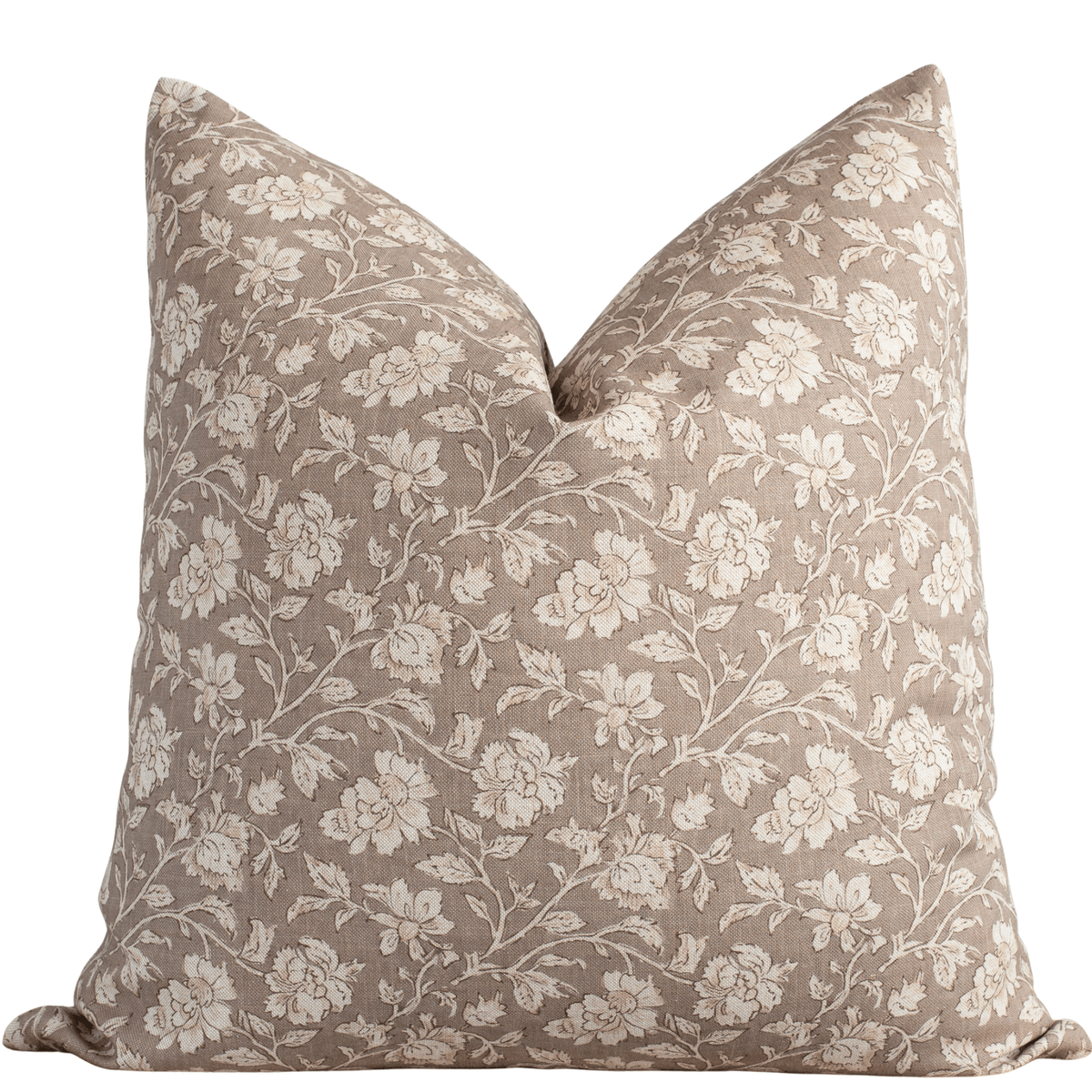 Clara taupe floral pillow cover with ivory blooms