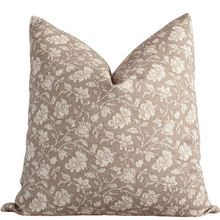 Clara taupe floral pillow cover with ivory blooms