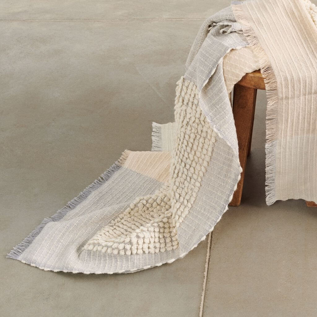 Butterscotch white textured plush merino handloom throw – One Affirmation