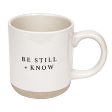 Be Still and Know stoneware coffee mug with speckled design