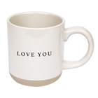 Love You stoneware coffee mug with cream and speckled finish
