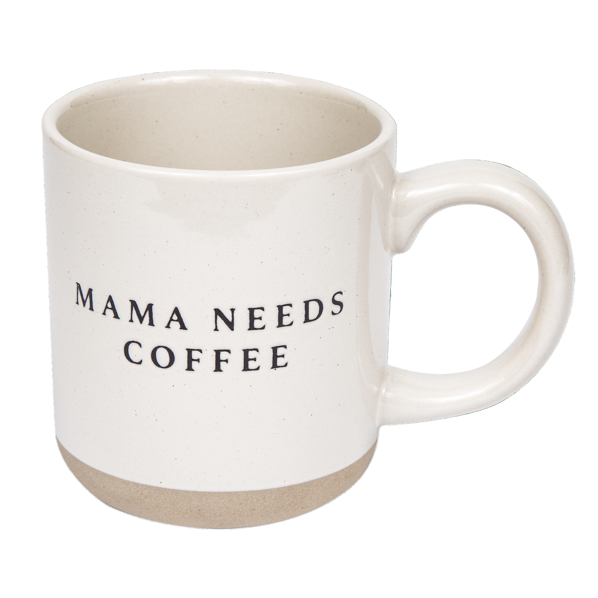 Mama Needs Coffee stoneware mug with cream and speckled design