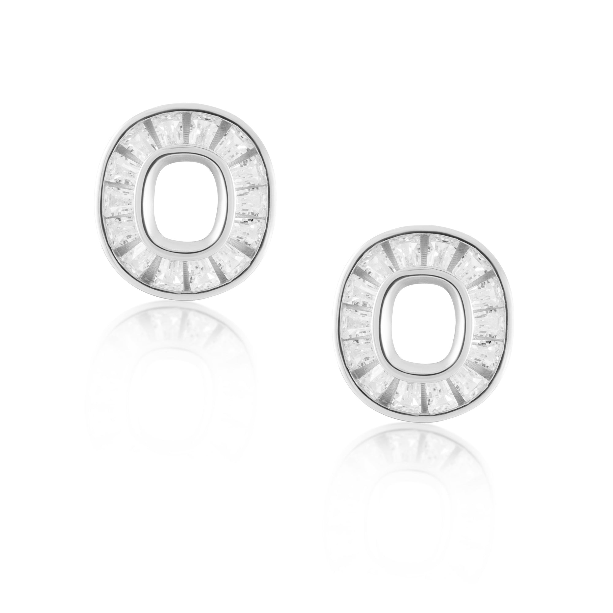 Close-up of sparkling cubic zirconia eternity studs in gold setting