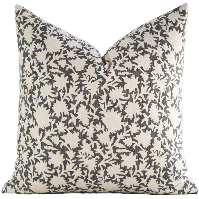 Carina charcoal and cream floral pillow cover