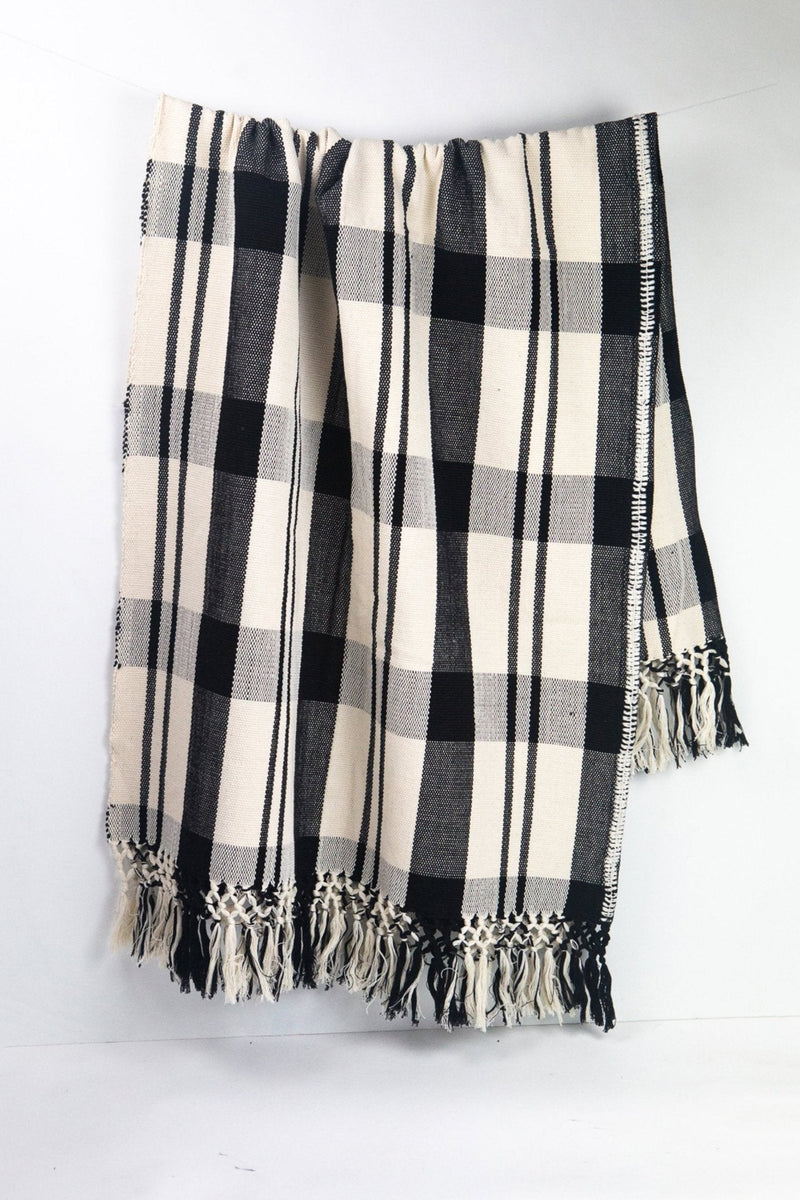 Cecilia black and white striped cotton throw blanket