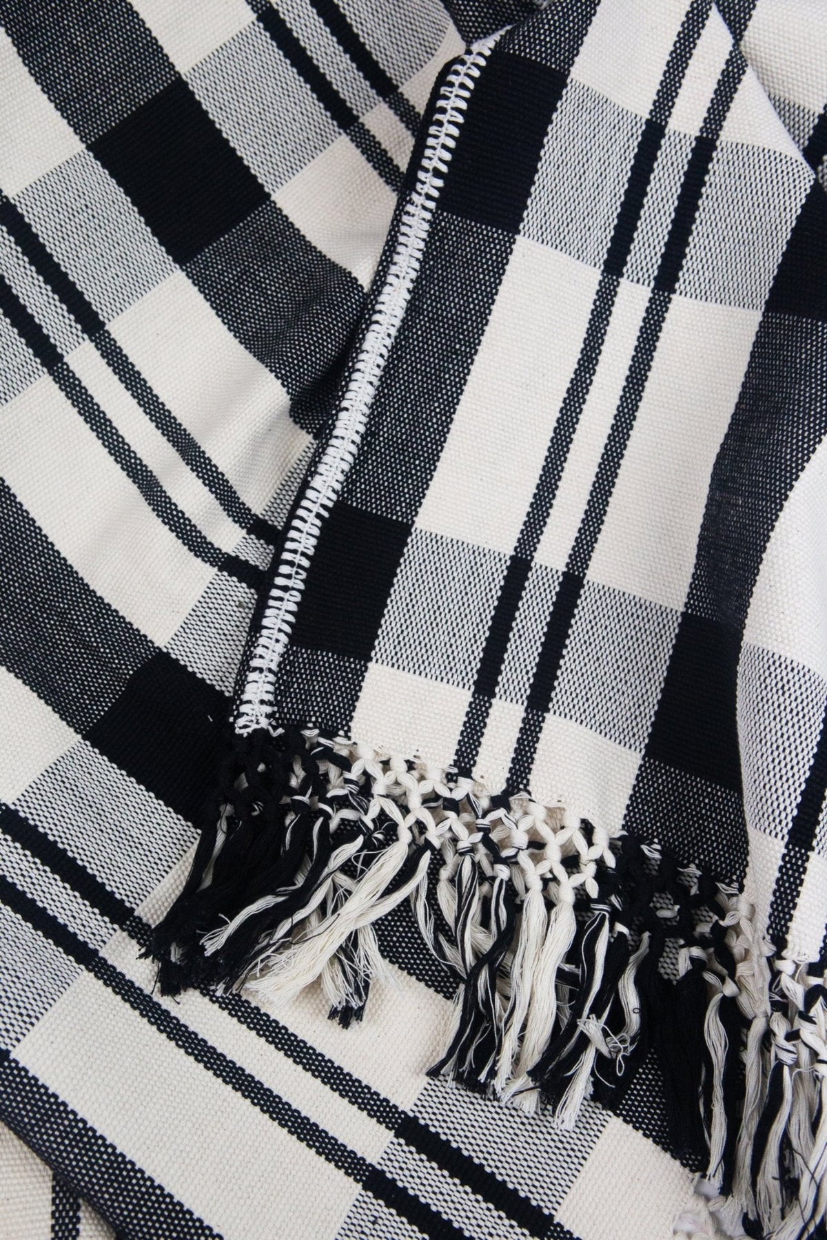 Cecilia black and white plaid cotton throw, close-up of the weave