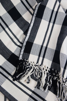 Cecilia black and white plaid cotton throw, close-up of the weave