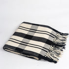 Cecilia black and white striped cotton throw blanket with fringe