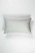 Checkered brocade pillow in grey and white, handwoven in Guatemala