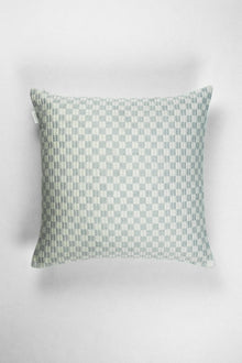 Checkered brocade pillow in grey and white