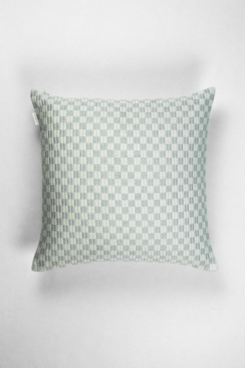 Checkered brocade pillow in grey and white