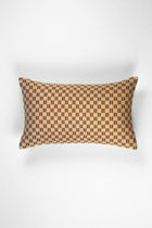 Checkered brocade pillow in pink and umber