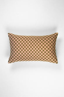 Checkered brocade pillow in pink and umber