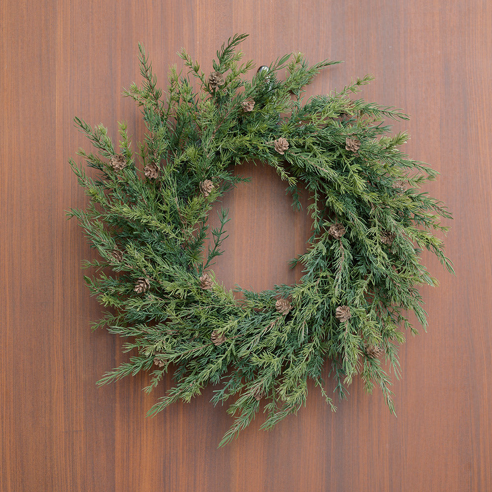 Faux pine holiday wreath for doors, walls, or mantels
